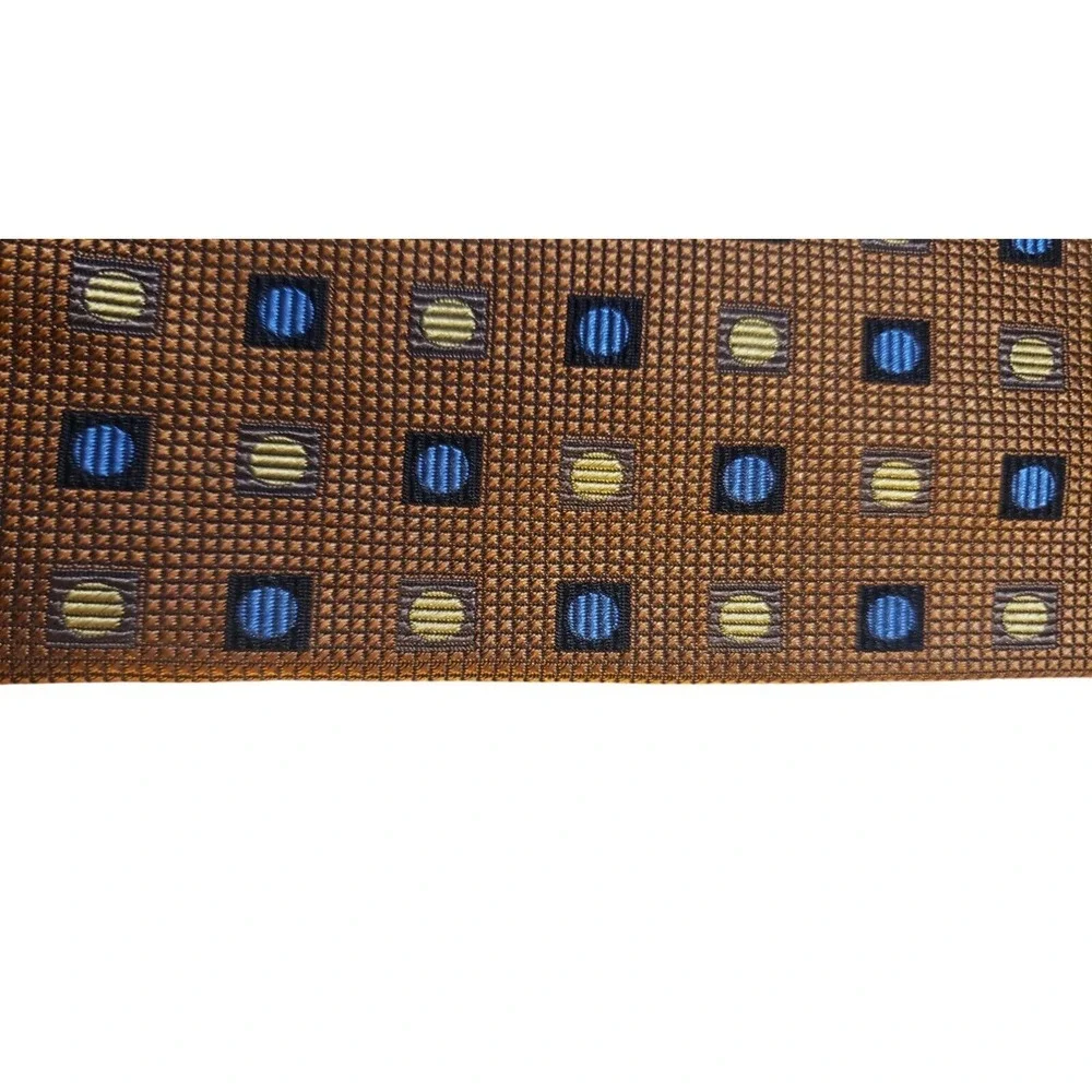 Fusion Handmade Neckwear Bronze Blue Men's Neck Tie‎ 100% Silk Geometric Luxury